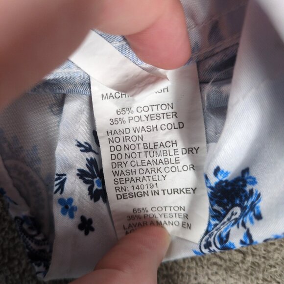 Silver Stone Shirt Mens Small White Blue Paisley Cotton Modern Fit Button Up - Picture 4 of 9